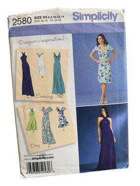 Simplicity 2580 Sewing Pattern Size 6 8 10 12 14 Misses Dress Day Evening Uncut